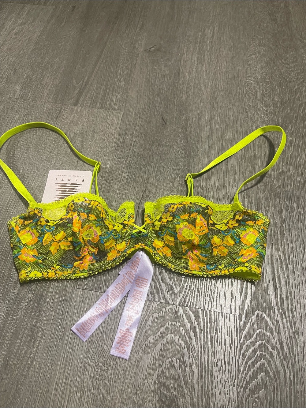 Savage X Fenty Neon Yellow Floral Lace Balconette Bra